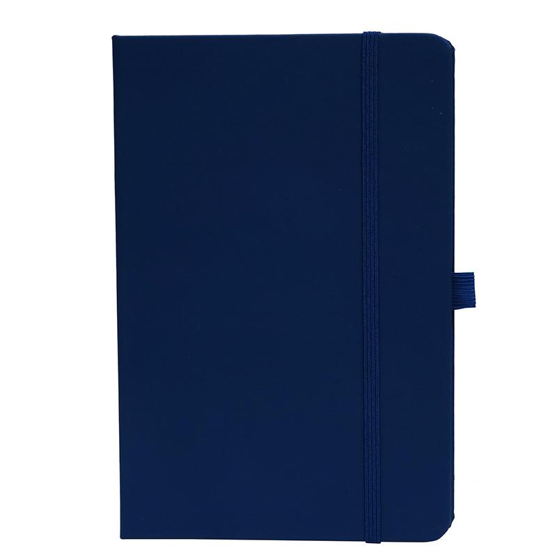 Navy Blue - Pu Leather Note Book With Elastic Band & Pen Holder With Logo